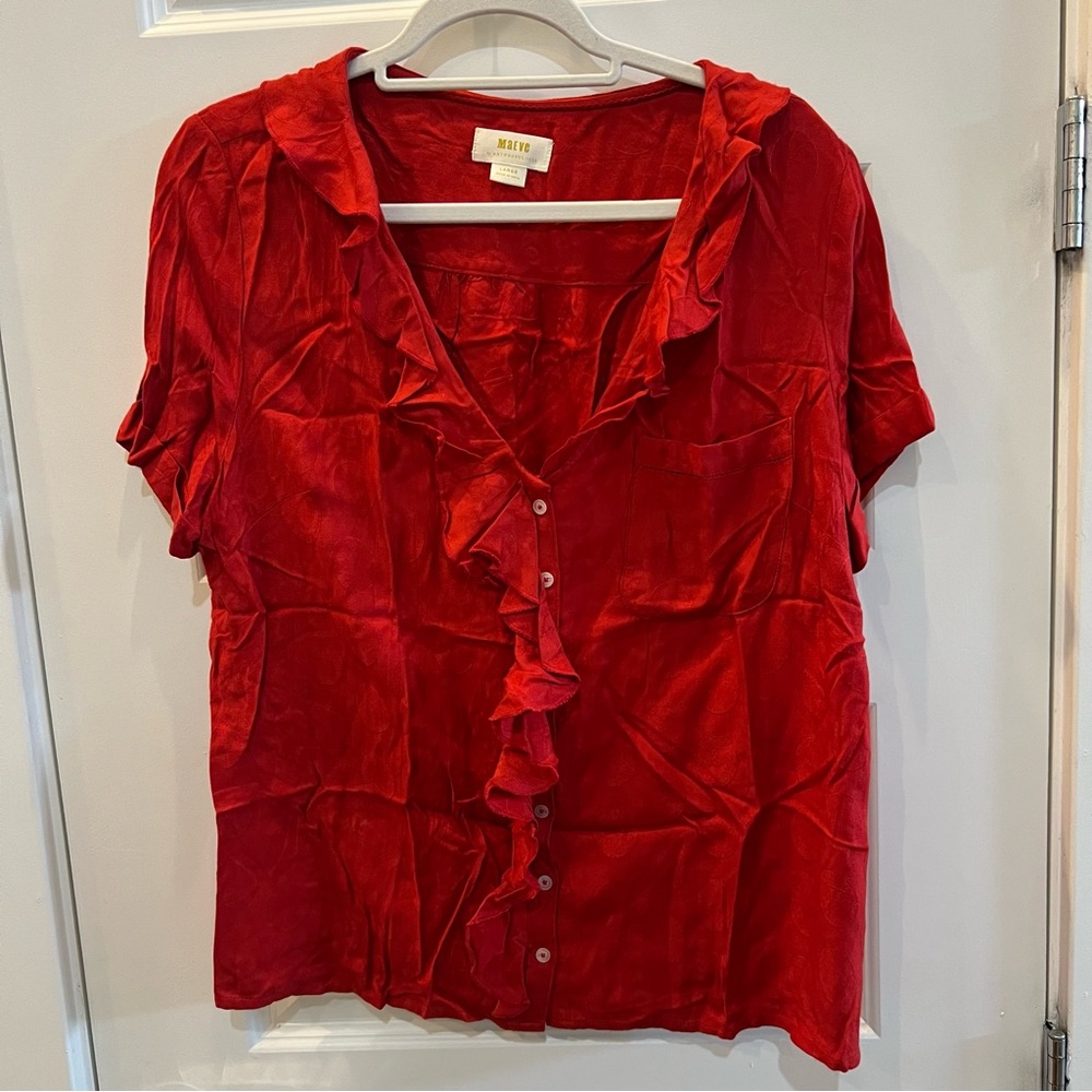 Maeve by Anthropologie Jojo Ruffled Button Down Blouse - Picture 3 of 6